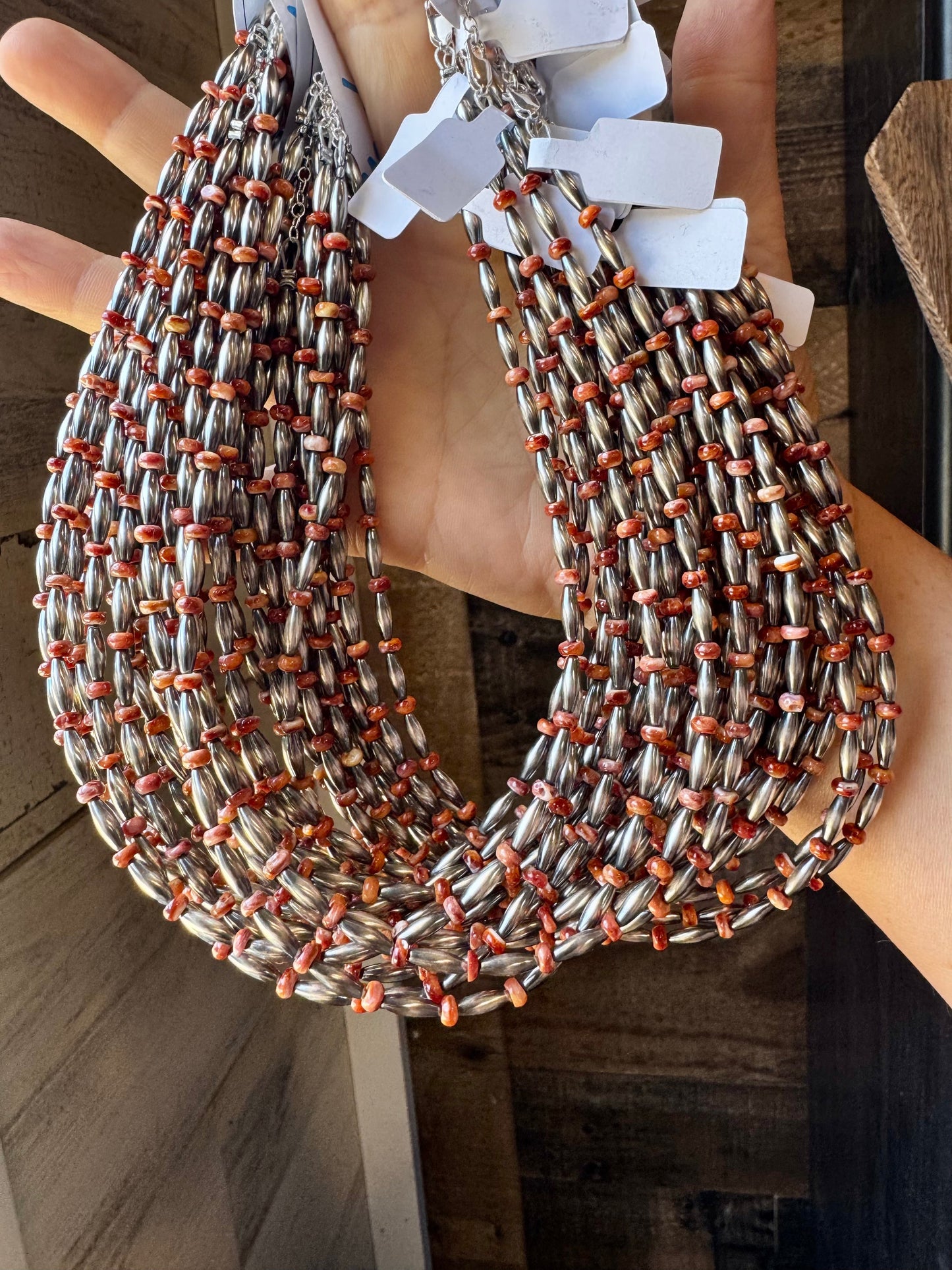 14-Inch Sterling Silver Torpedo & Spiny Oyster Heishi Choker