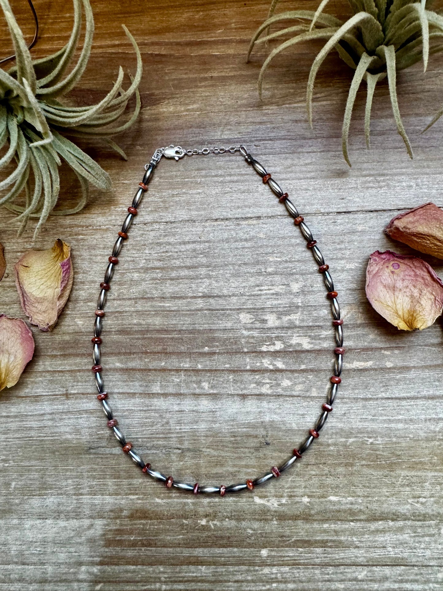 14-Inch Sterling Silver Torpedo & Spiny Oyster Heishi Choker