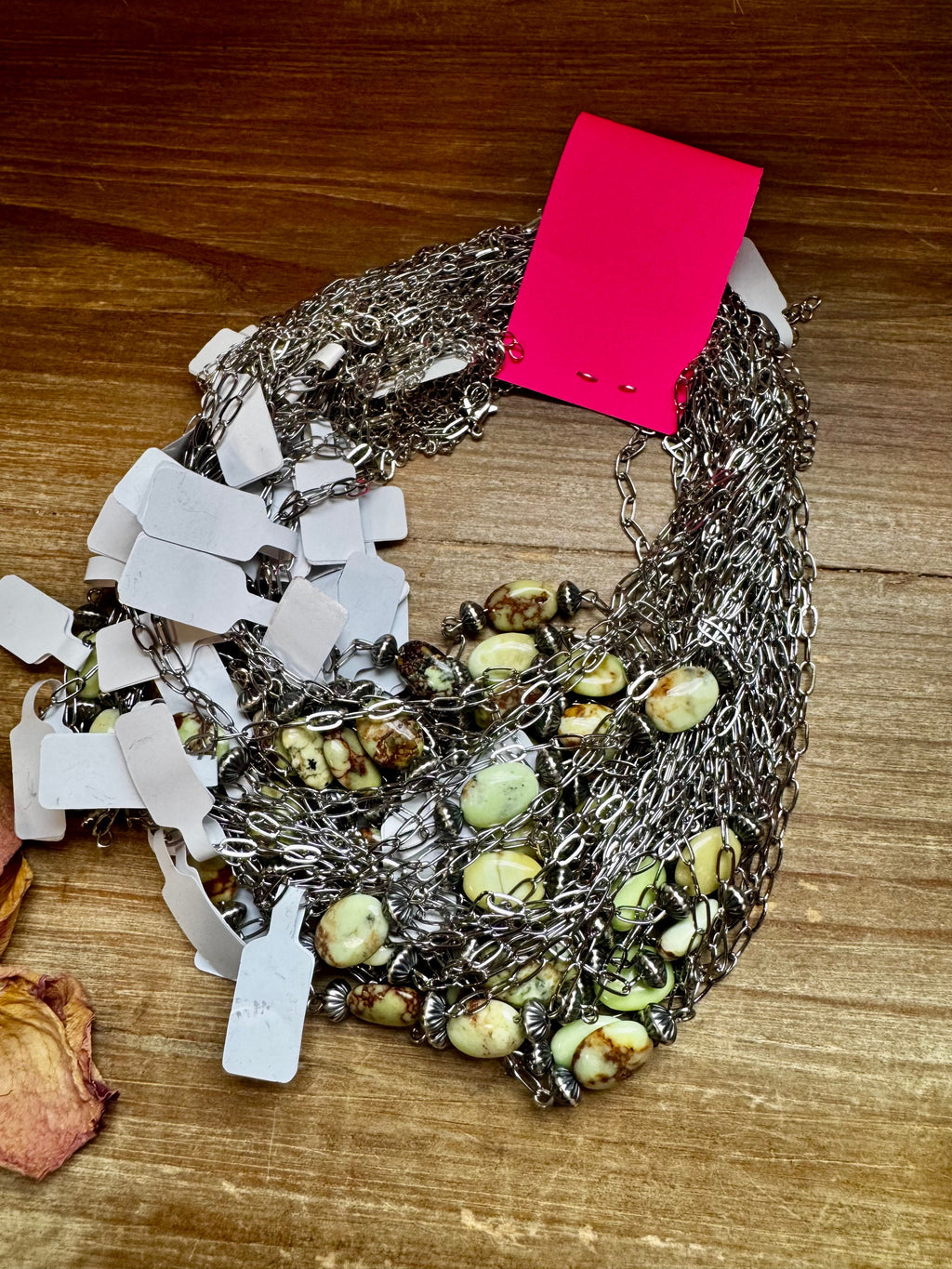 16-Inch Lemon Turquoise Magnesite Necklace with Sterling Saucer Pearls