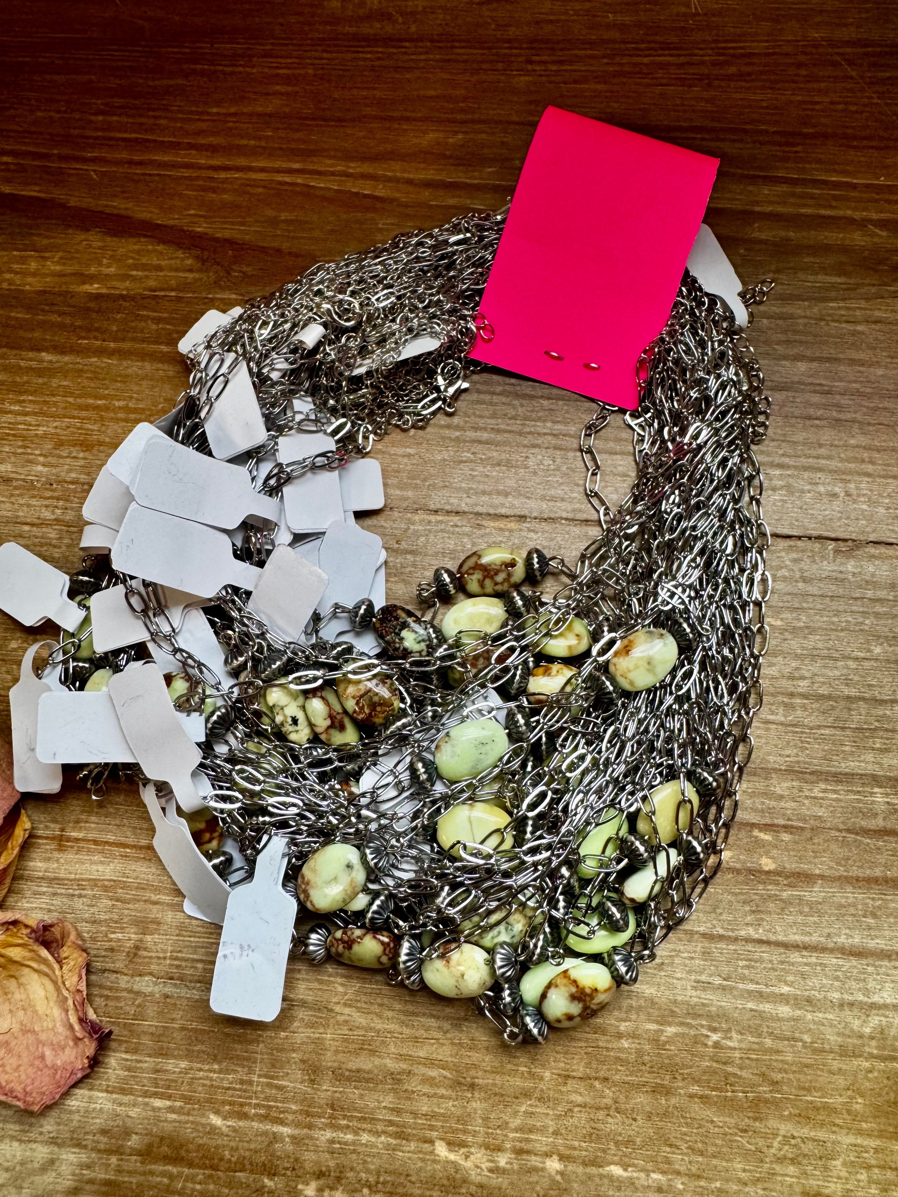 16-Inch Lemon Turquoise Magnesite Necklace with Sterling Saucer Pearls