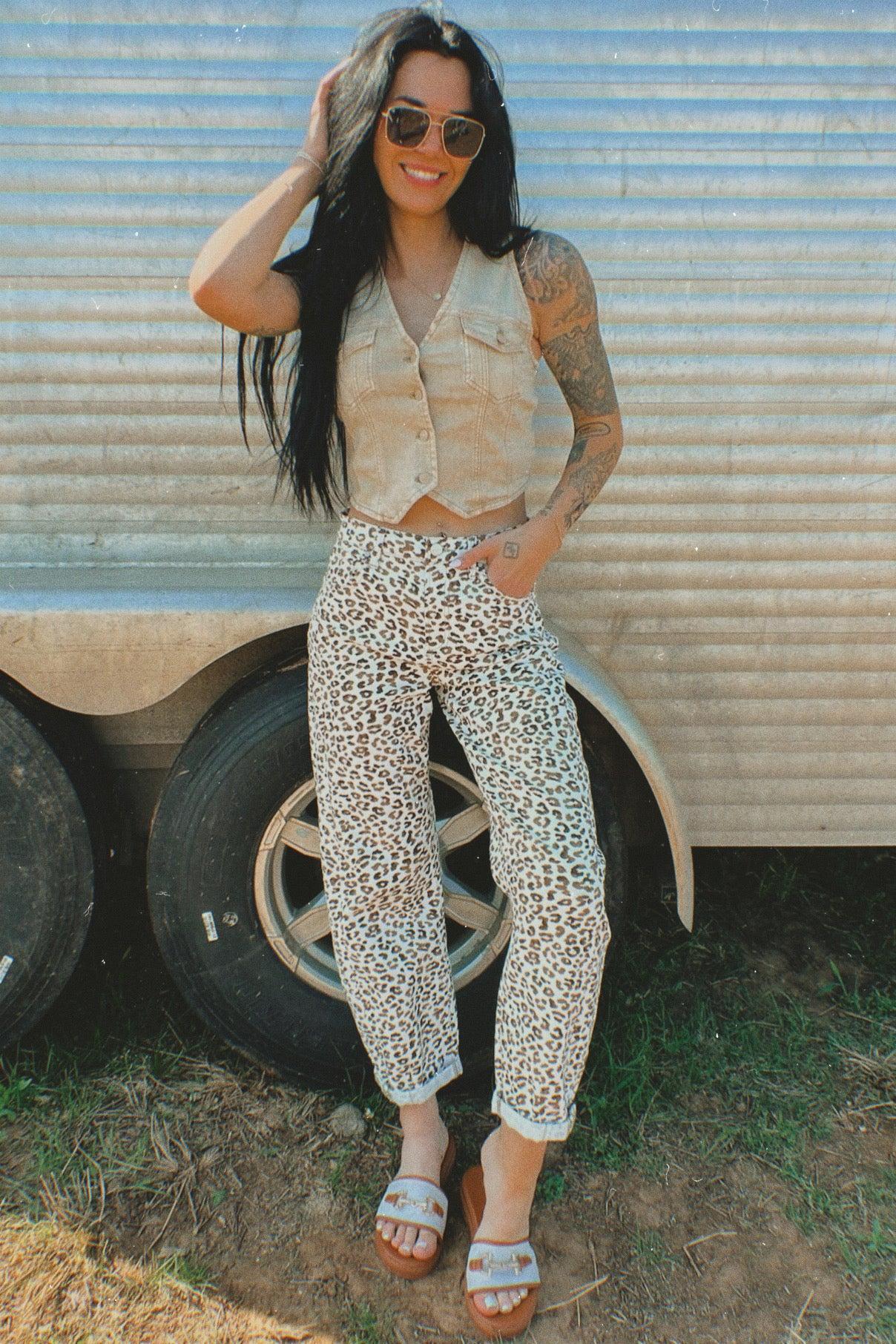 SALE The Carlton Leopard Barrel Jean