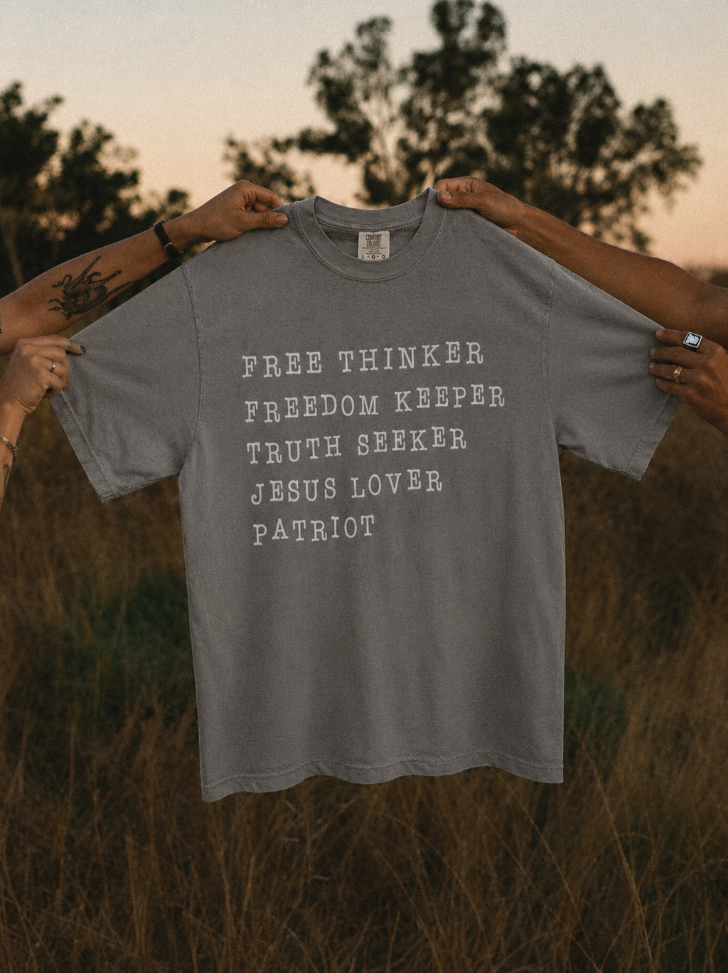 Patriot Text Tee - "Free Thinker, Freedom Keeper, Truth Seeker, Jesus Lover"