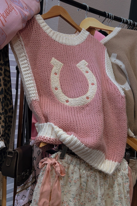 The Woven Horseshoe Sweater Vest in Pink