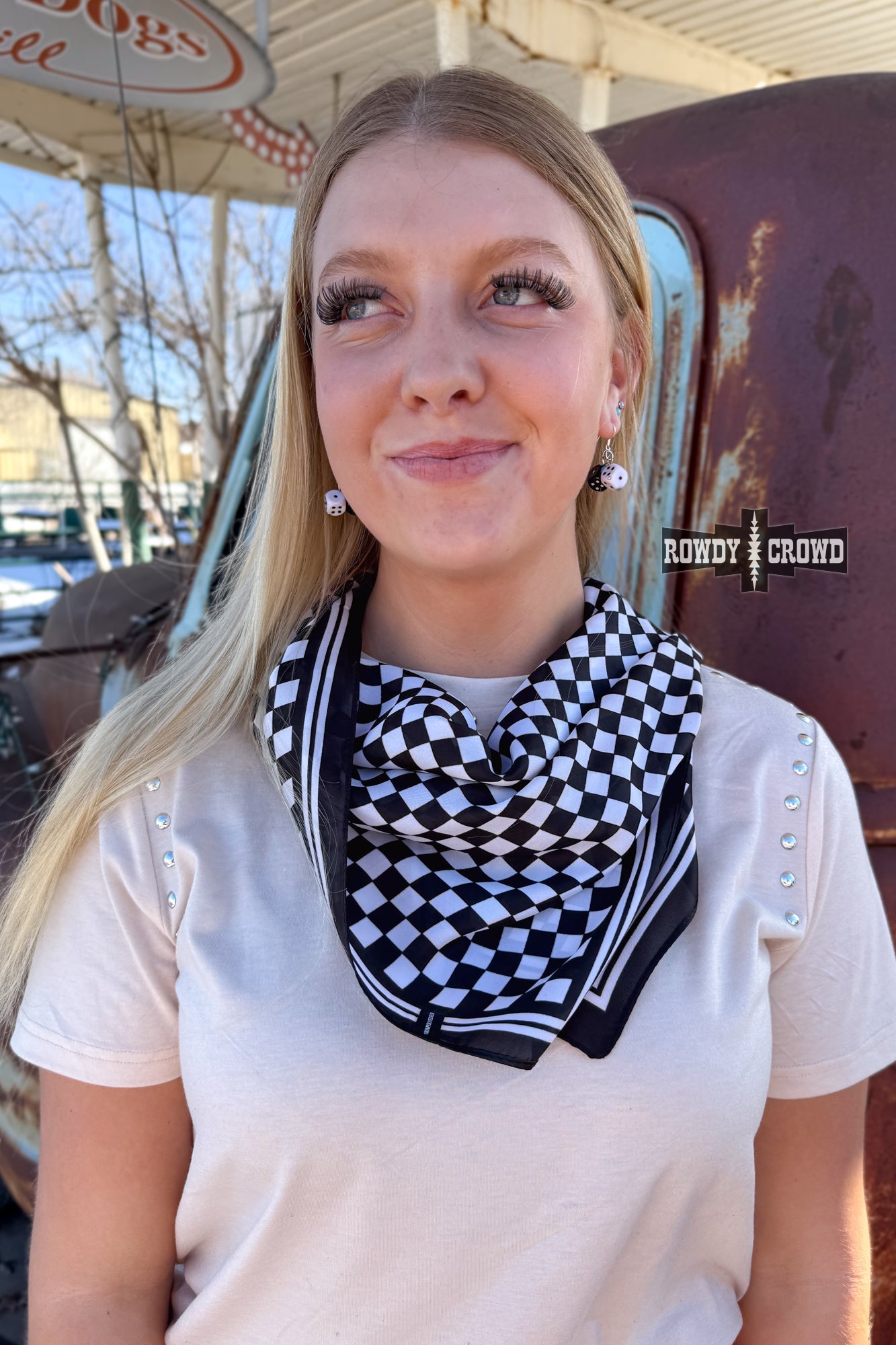 DS SMALL Black Checkered Out Wild Rag/ Scarf