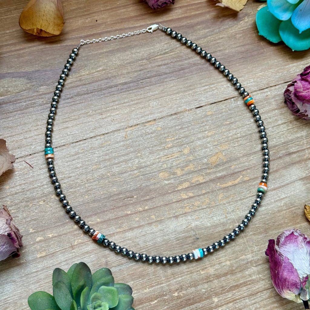 Mixed Turquoise & Spiny Oyster Heishi Necklace – 19”