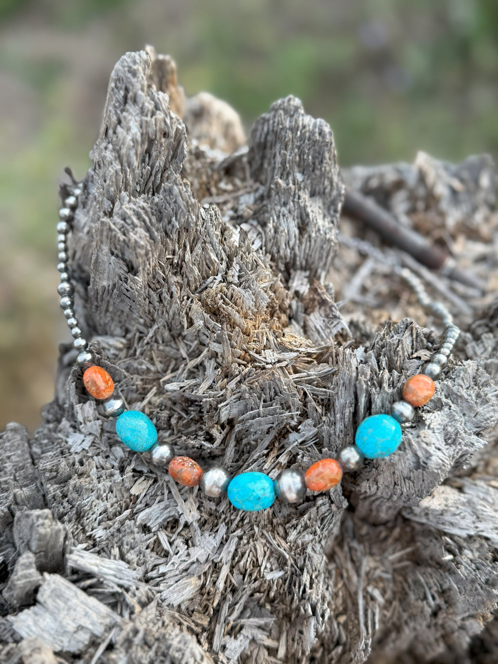 Sterling Silver Western Coral Apple Beaded Necklace