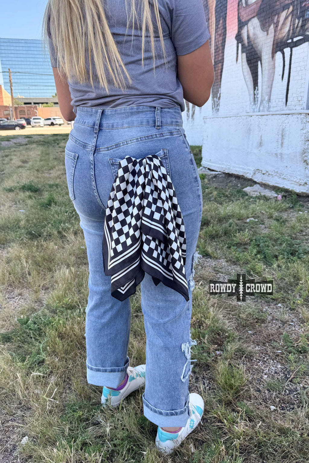 DS SMALL Black Checkered Out Wild Rag/ Scarf