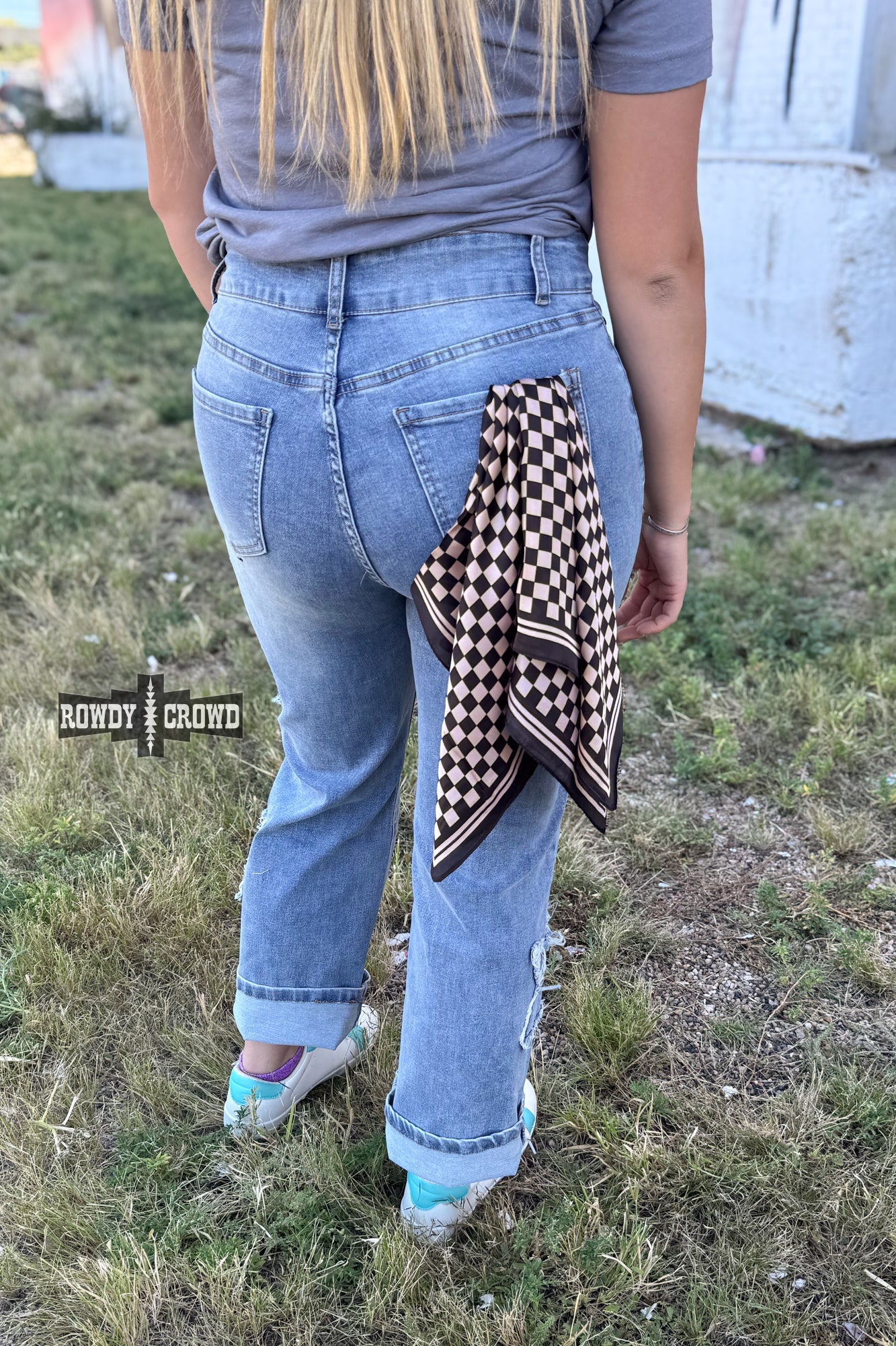 DS SMALL Tan Checkered Out Wild Rag/ Scarf