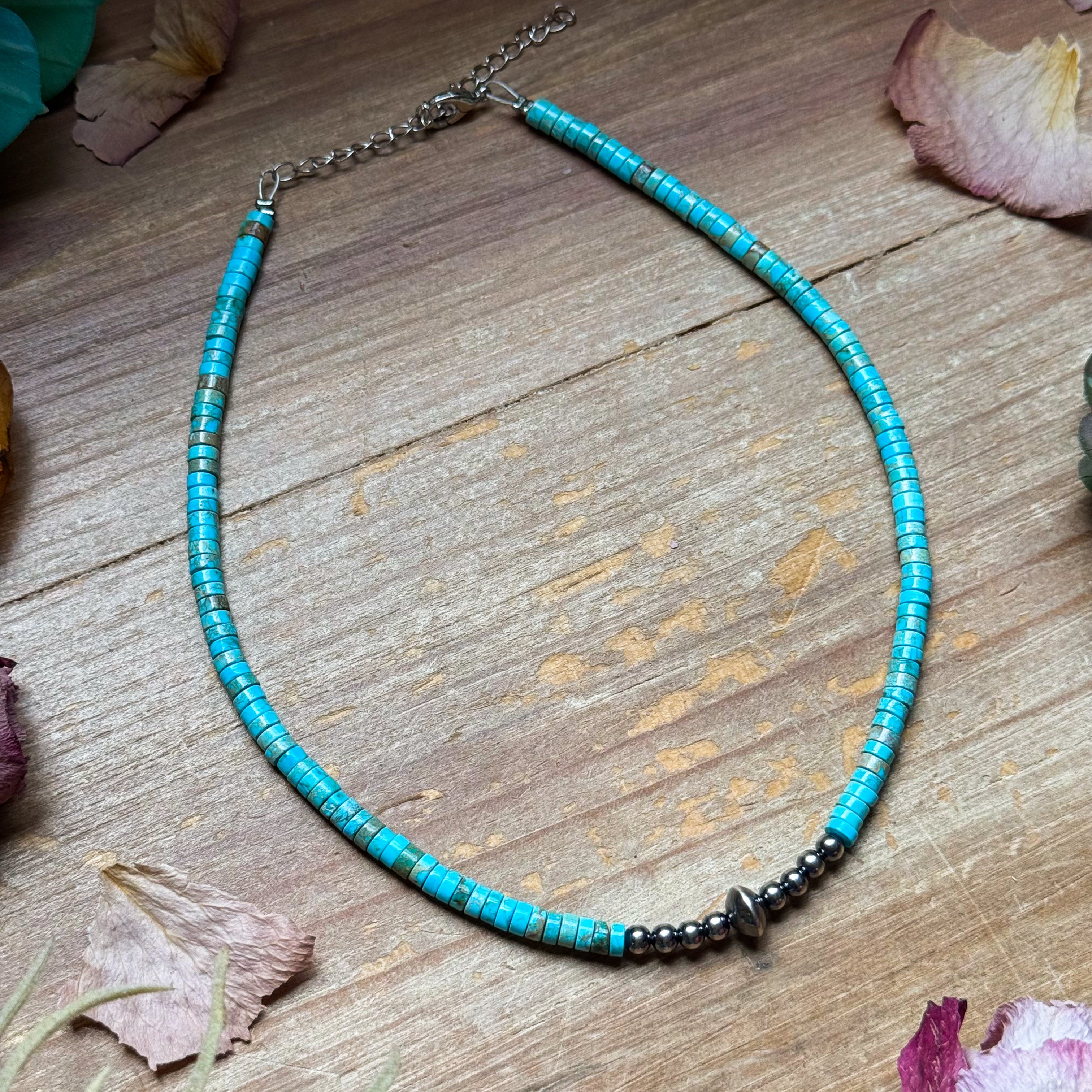 Sterling Silver Pearls and Variscite turquoise Choker - 14 inches