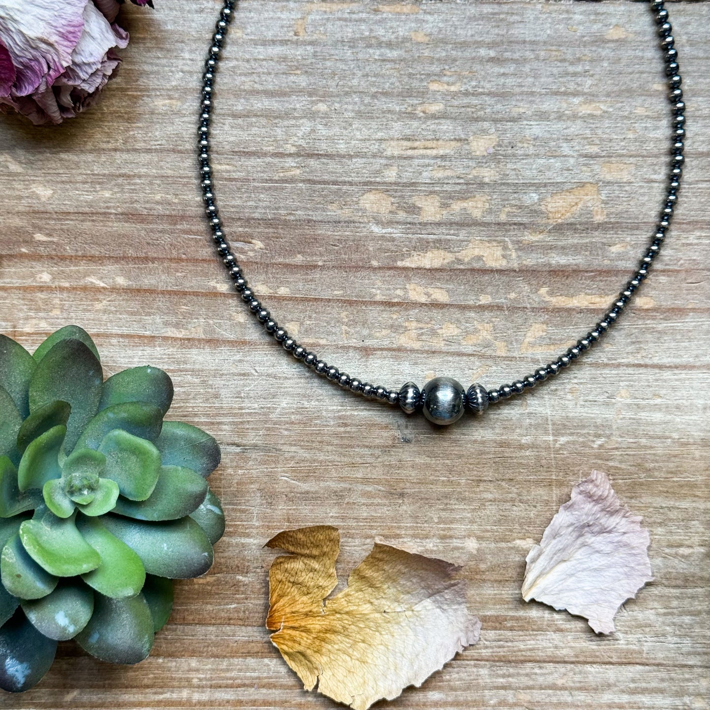 14 inch 3 mm sterling silver pearls  choker - 10 mm middle