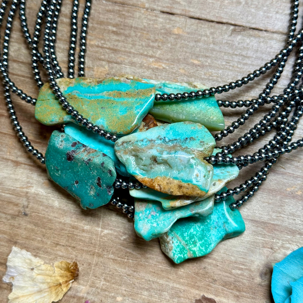 15” Flat Turquoise Necklace – Sterling Silver