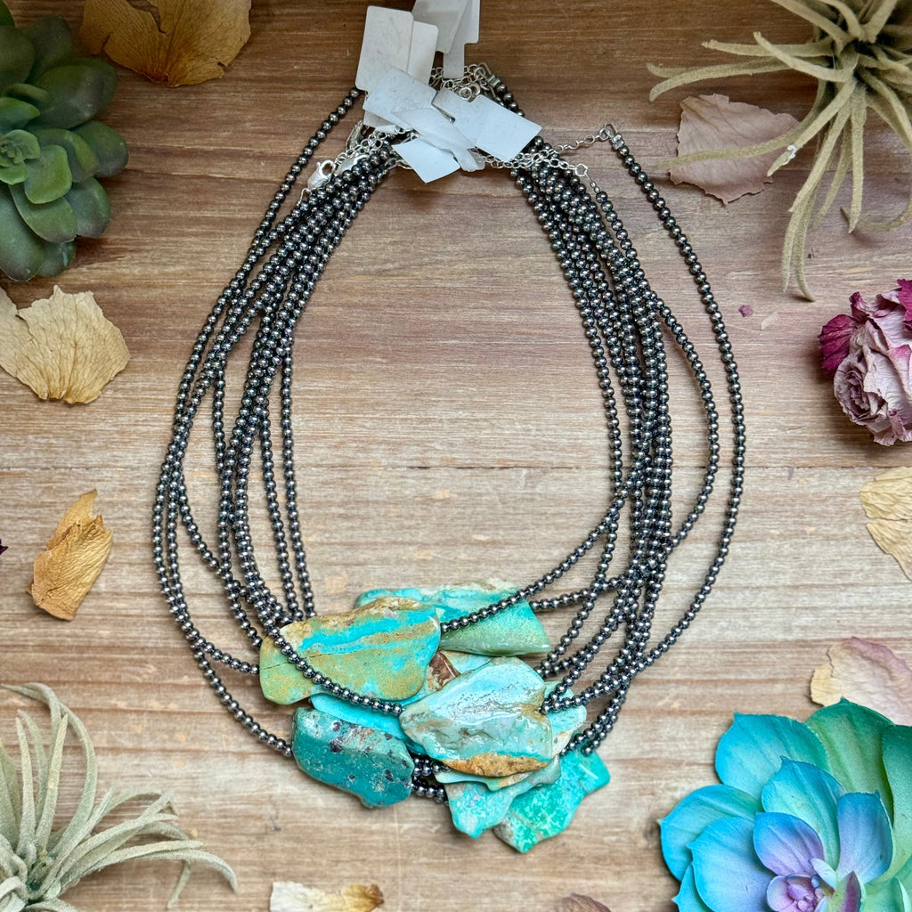 15” Flat Turquoise Necklace – Sterling Silver