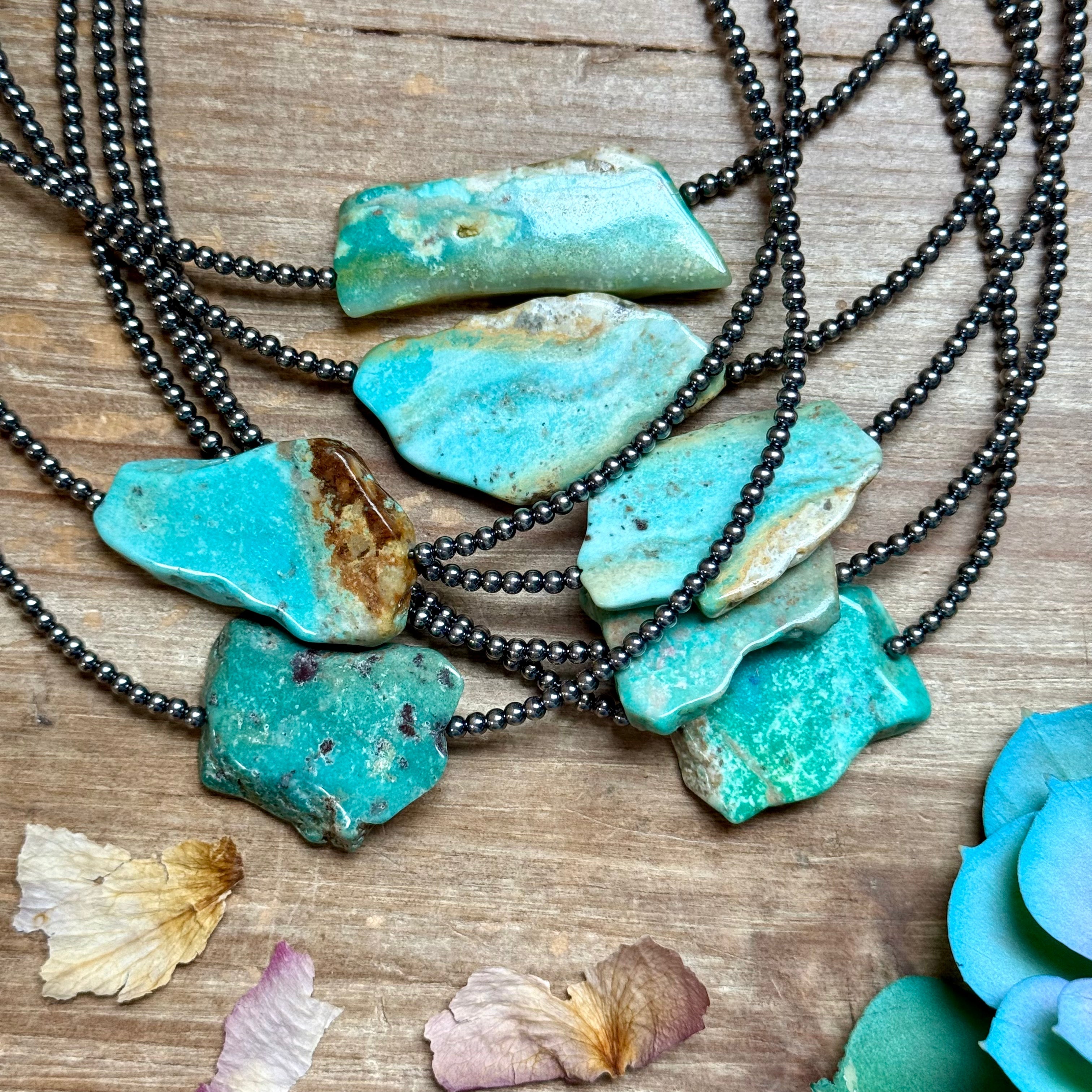 15” Flat Turquoise Necklace – Sterling Silver