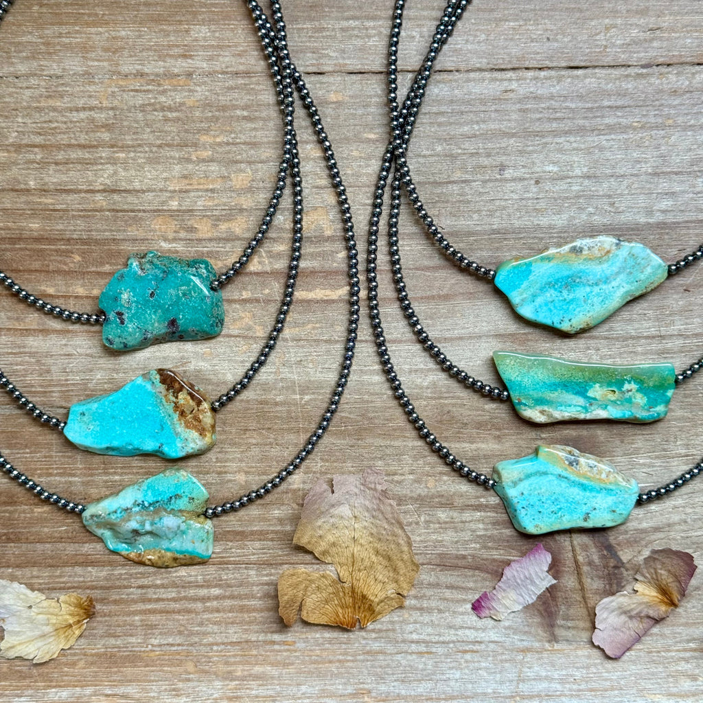 15” Flat Turquoise Necklace – Sterling Silver