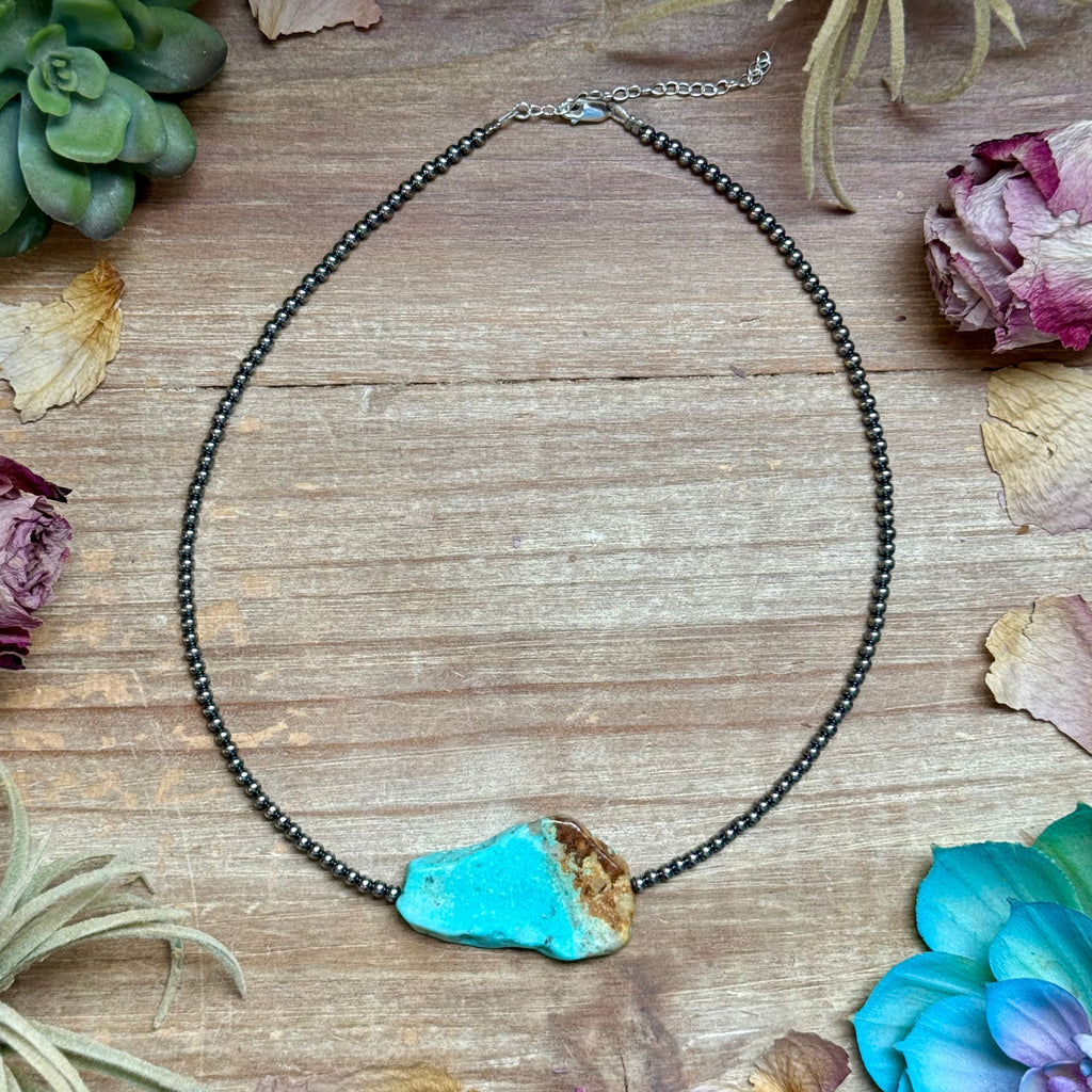 15” Flat Turquoise Necklace – Sterling Silver