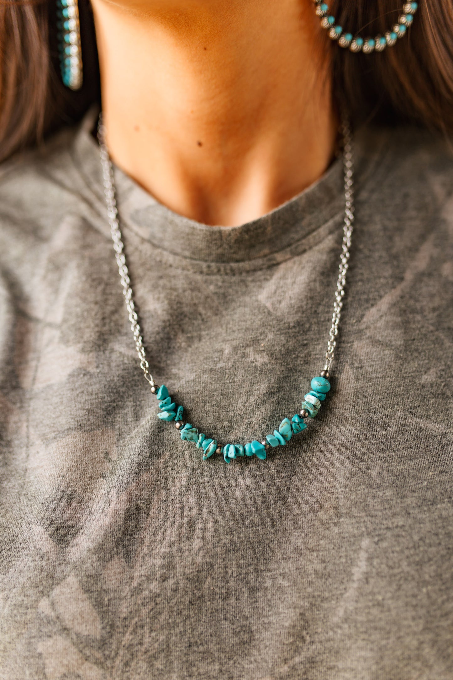 Authentic Turquoise Chips Chain Necklace