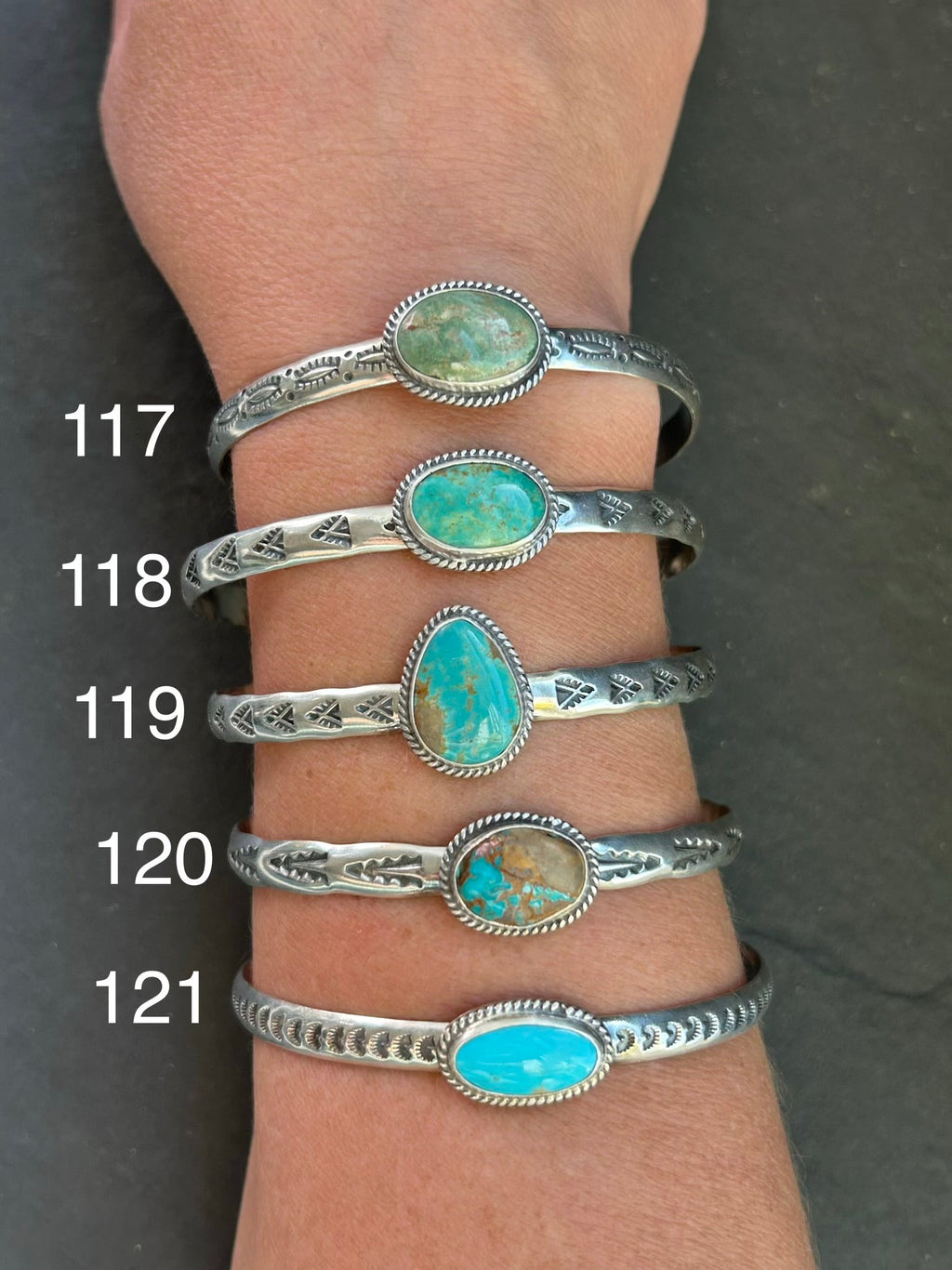 118 Sterling Silver Kingman Turquoise Stamped Stacking Cuff by Jason Ogg
