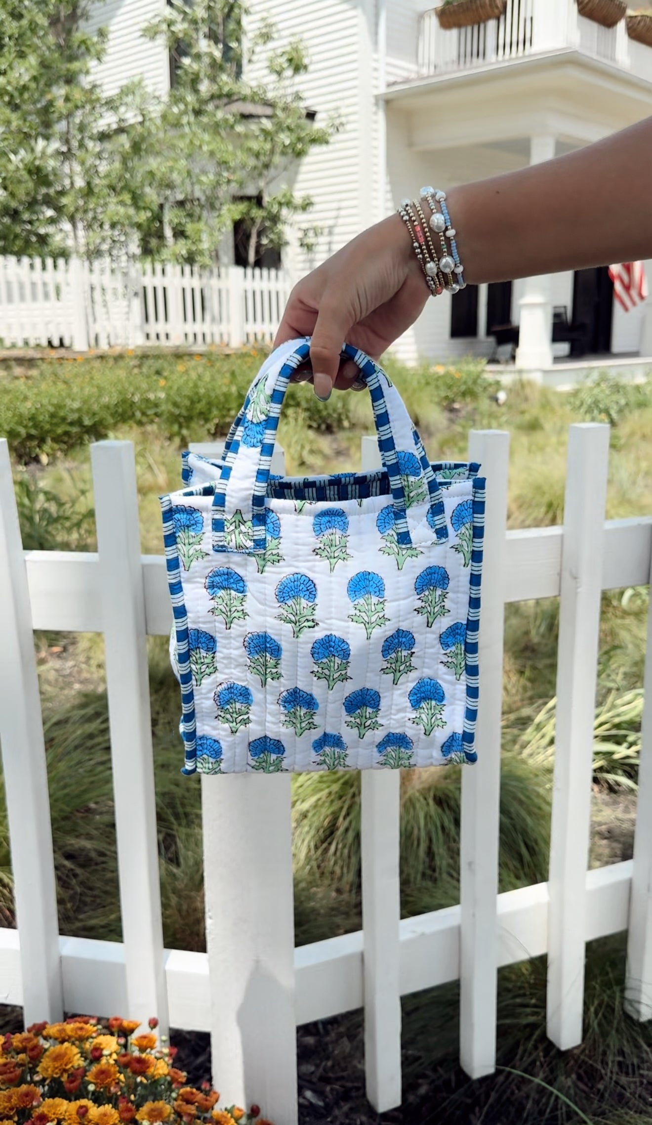 Quilted Block-Print Mini Tote Bag