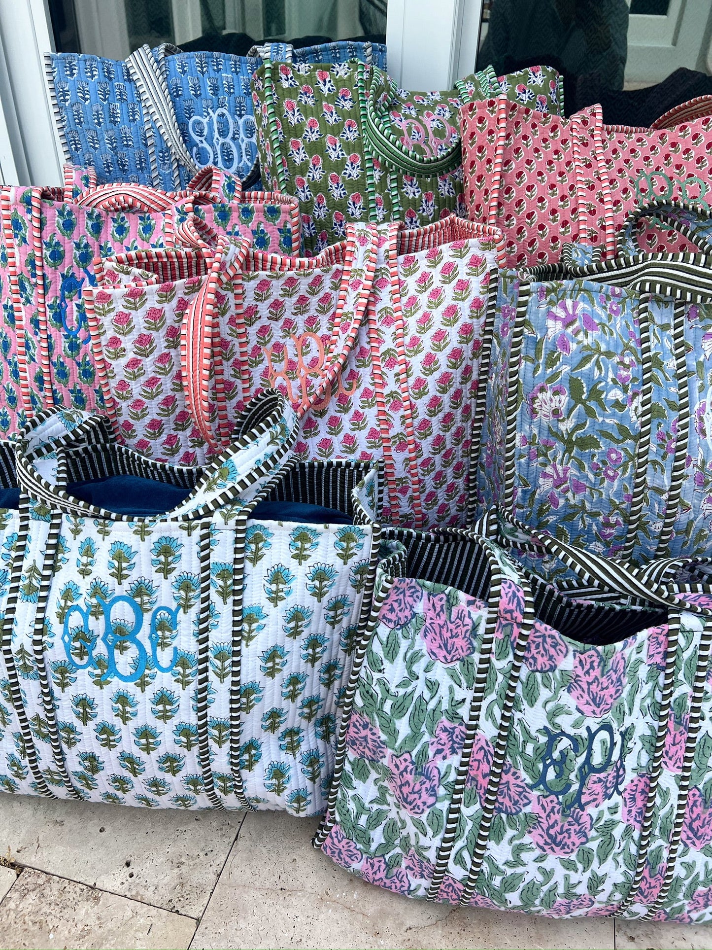 Quilted Block-Print Tote Bag