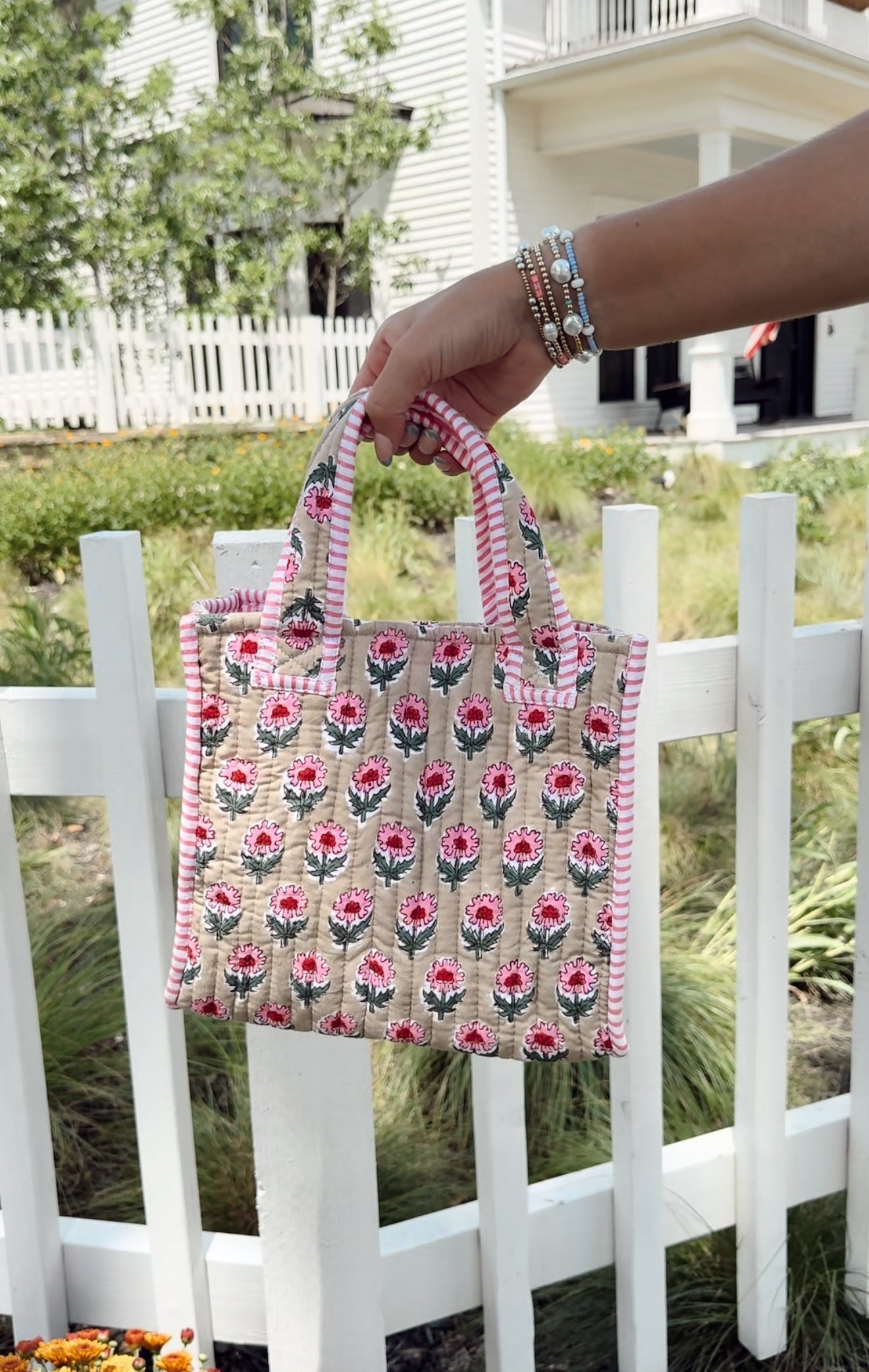 Quilted Block-Print Mini Tote Bag