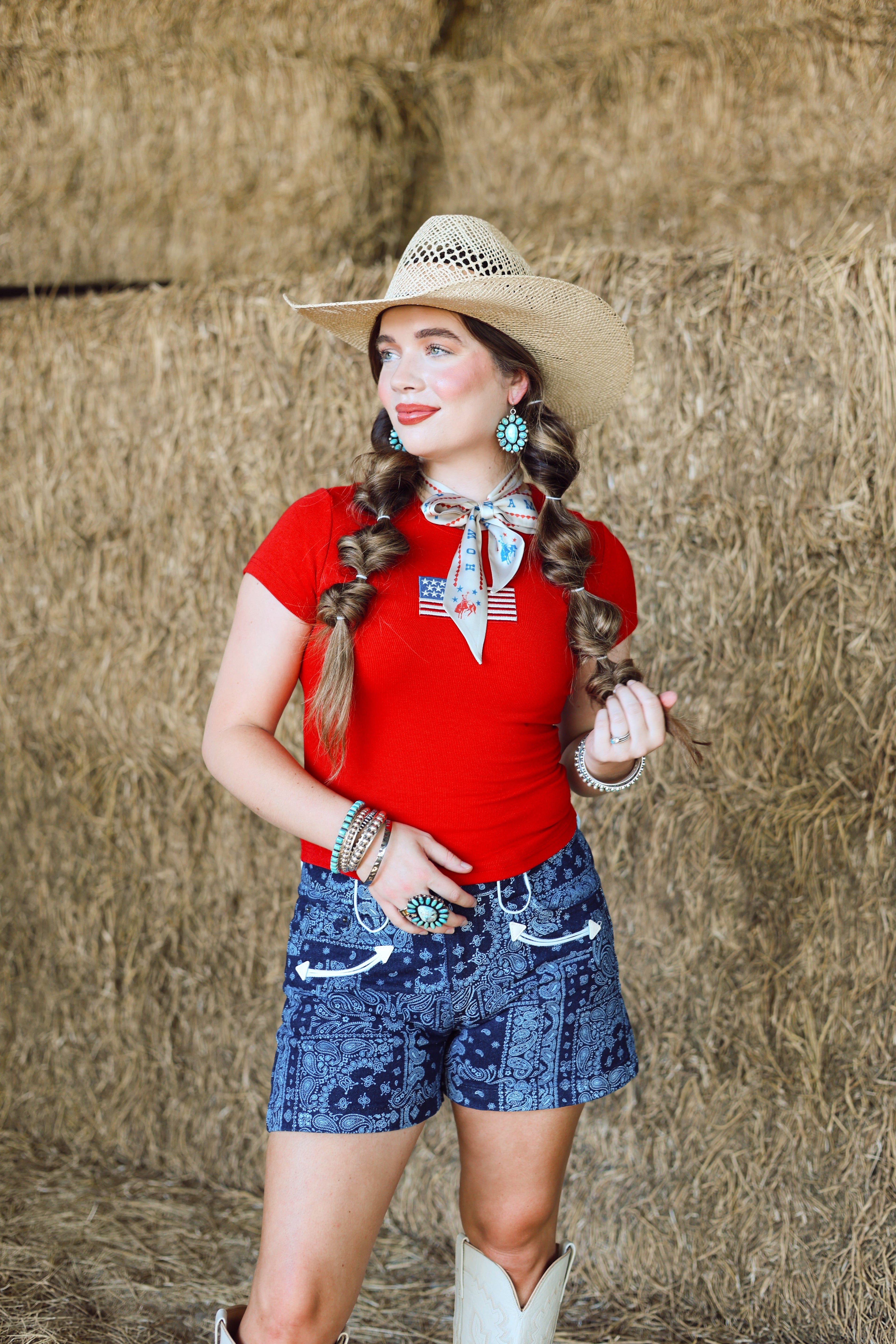 The Bandana Print Denim Shorts