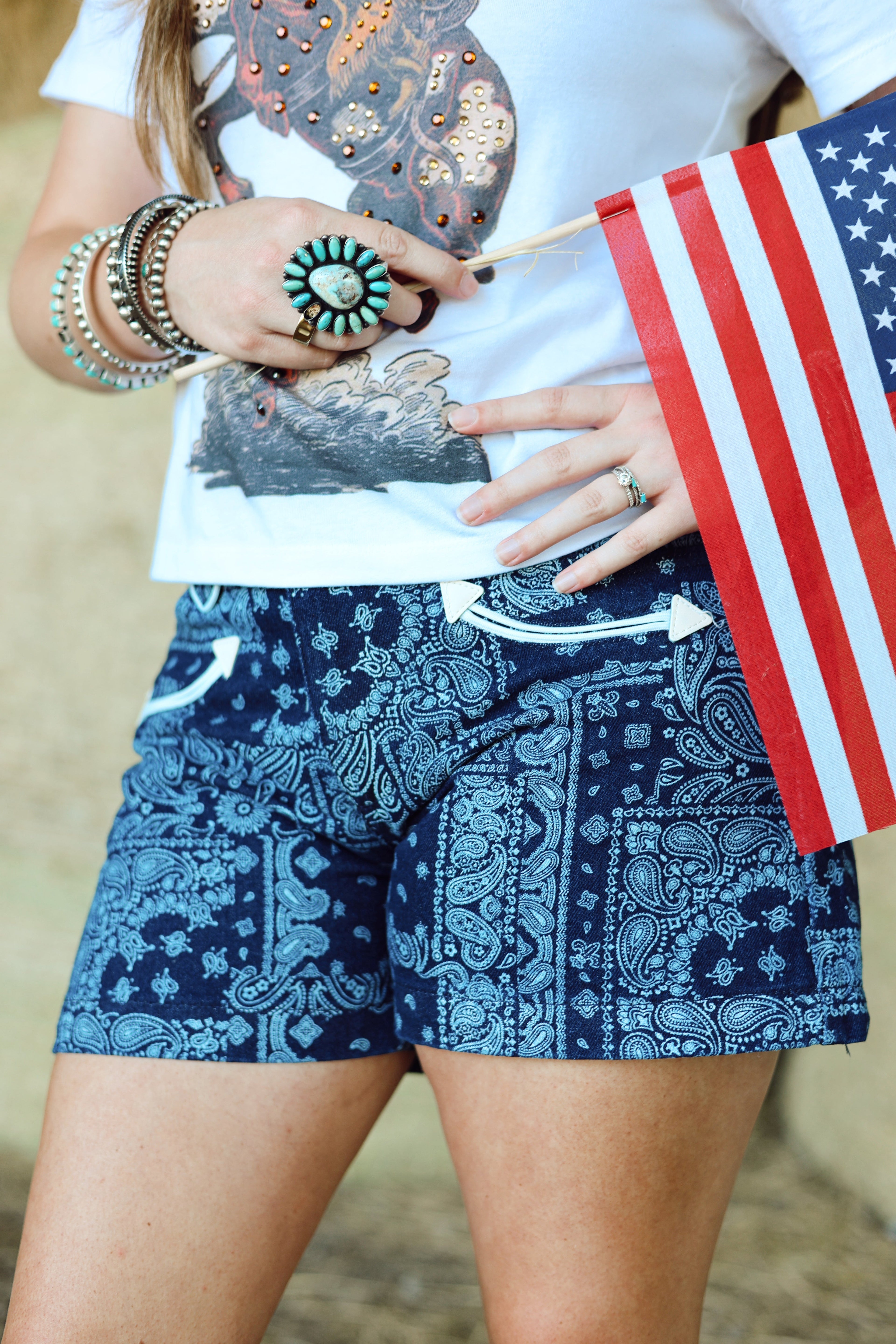 The Bandana Print Denim Shorts