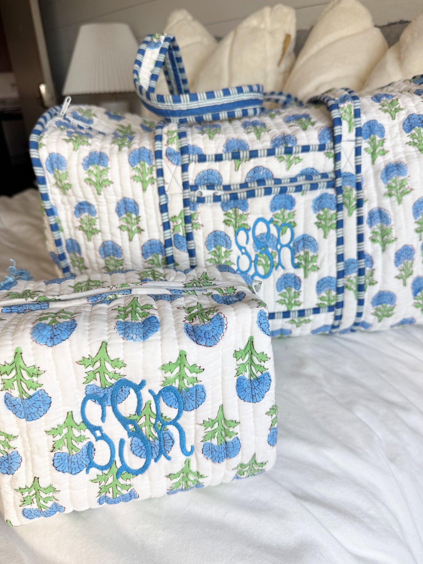 Quilted Block-Print Makeup Bag