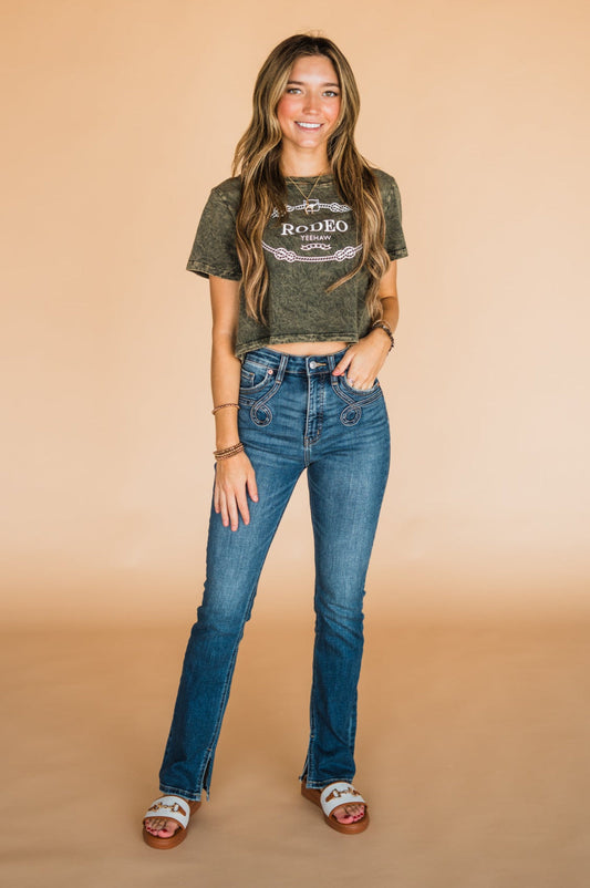 The Rodeo Retro Cropped Tee in Olive