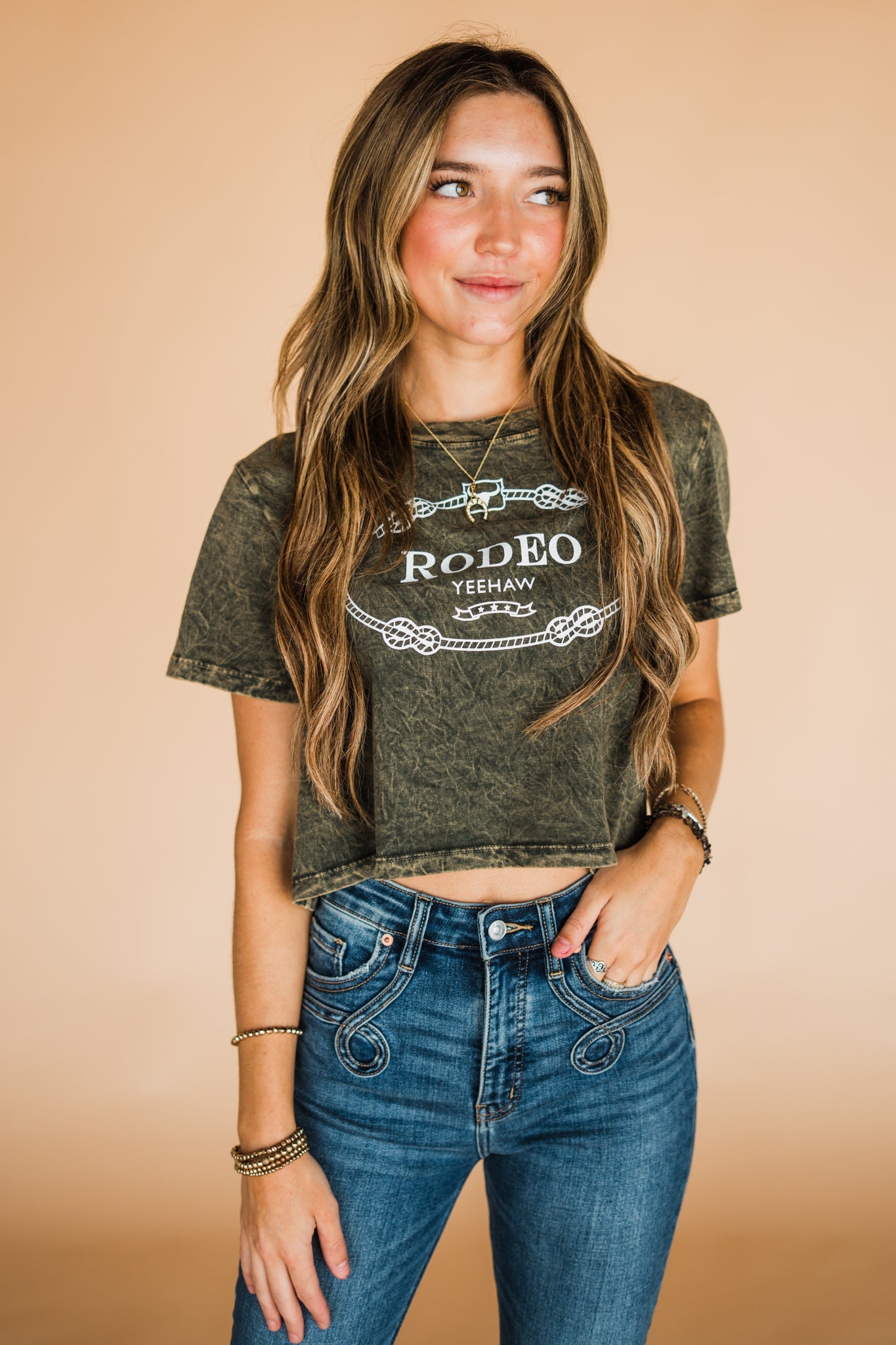 The Rodeo Retro Cropped Tee in Olive