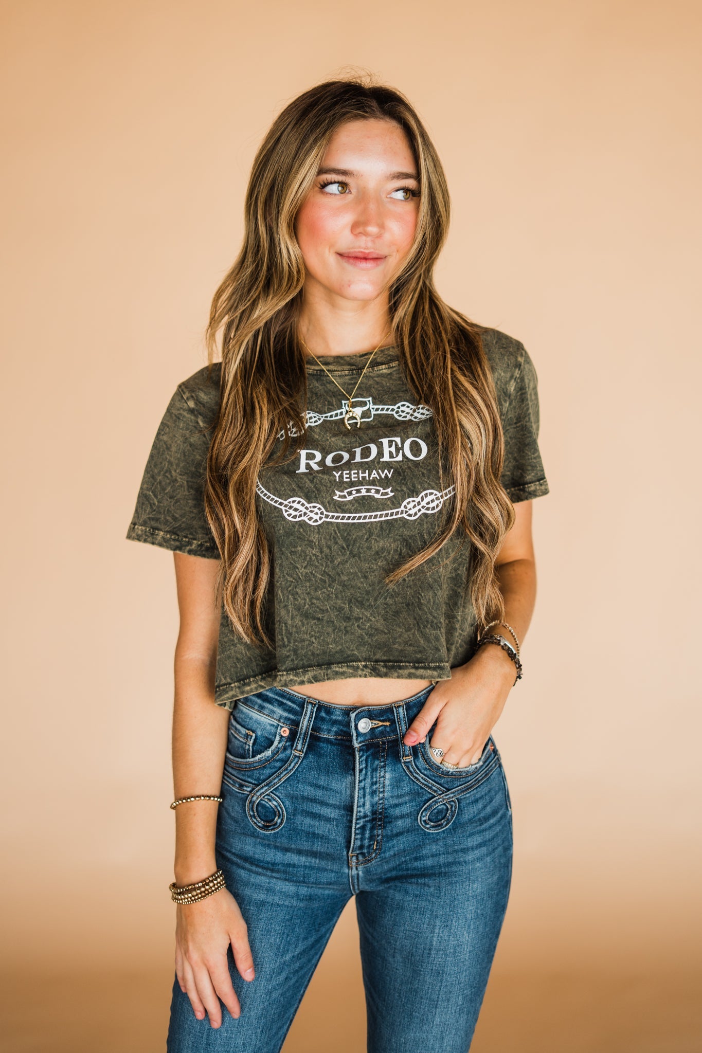 The Rodeo Retro Cropped Tee in Olive