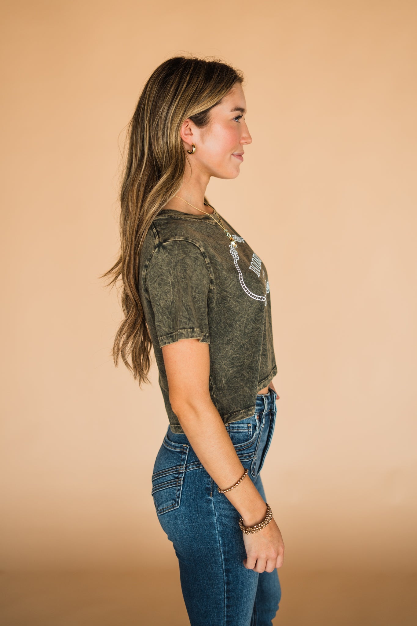 The Rodeo Retro Cropped Tee in Olive