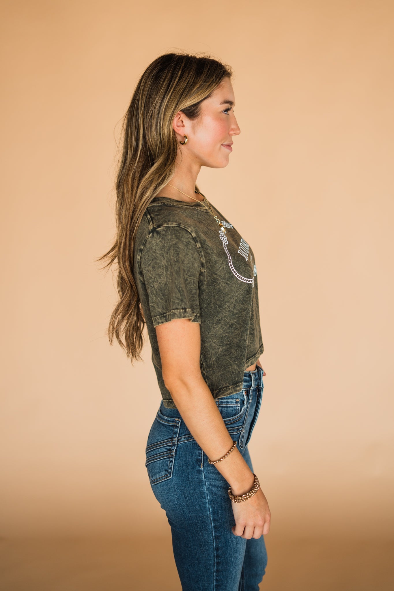 The Rodeo Retro Cropped Tee in Olive