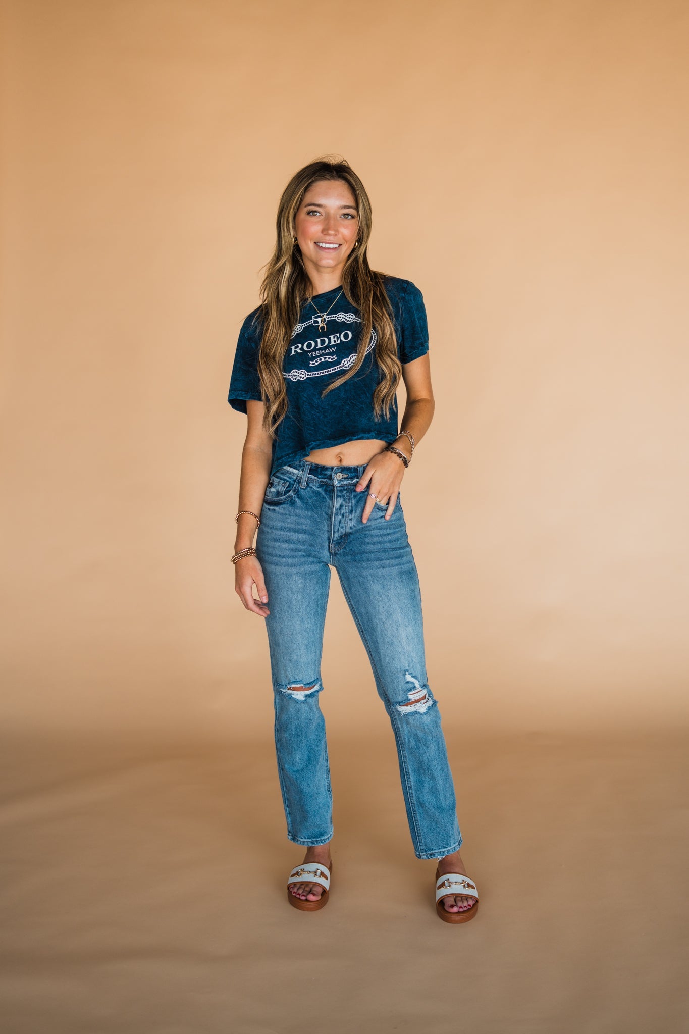 The Rodeo Retro Cropped Tee in Navy