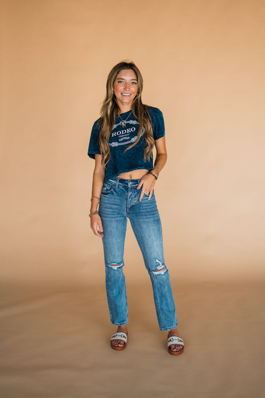 The Rodeo Retro Cropped Tee in Navy