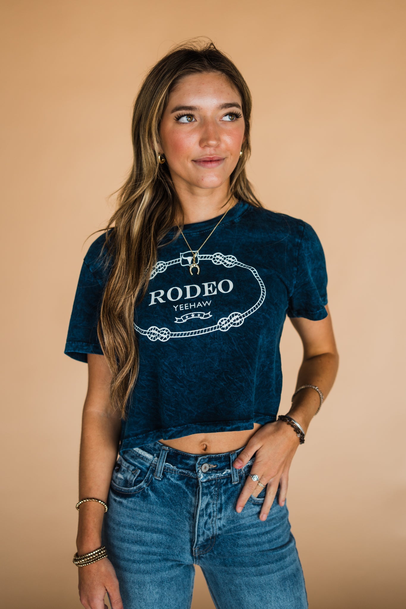 The Rodeo Retro Cropped Tee in Navy