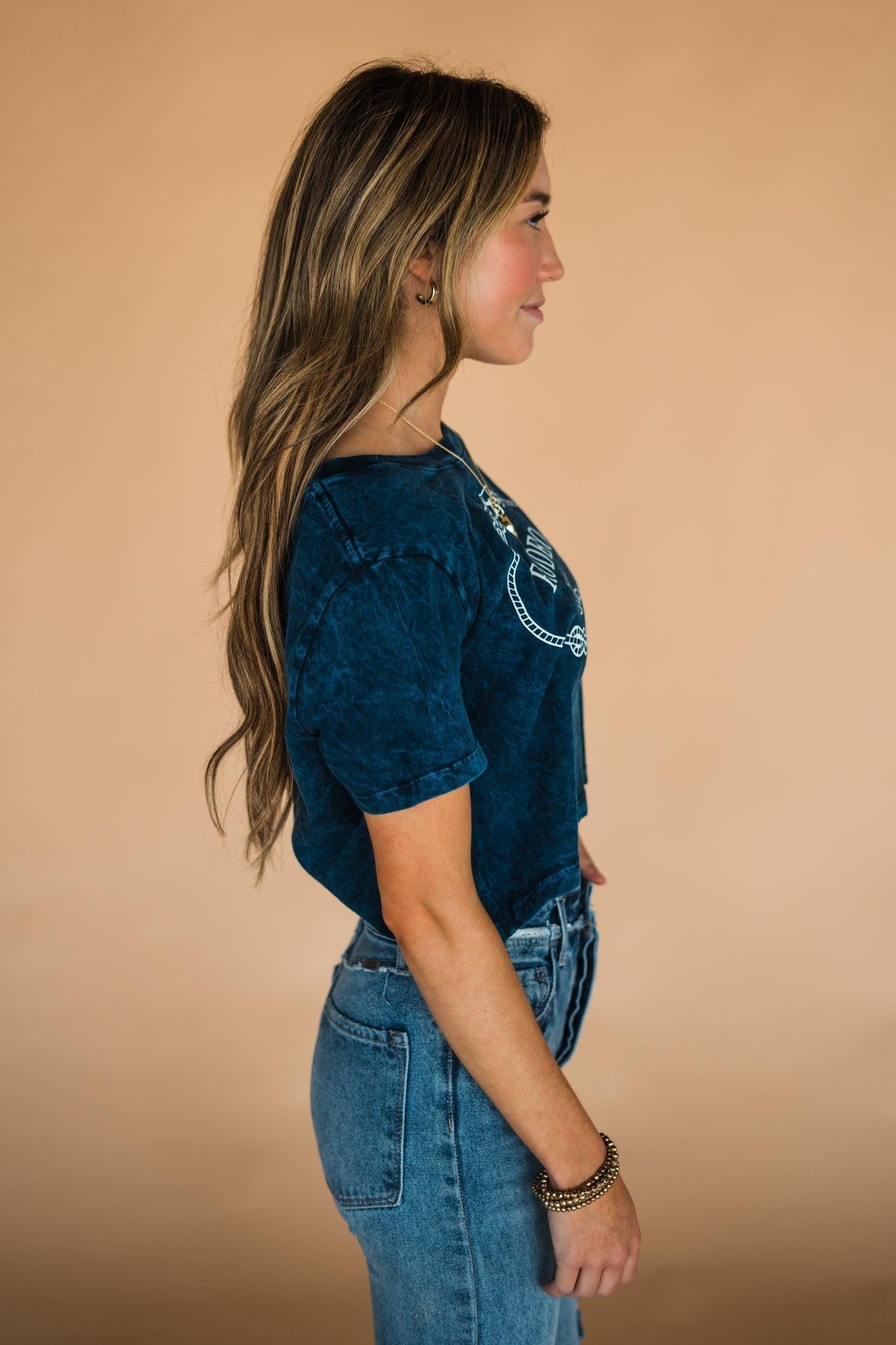SALE The Rodeo Retro Cropped Tee in Navy