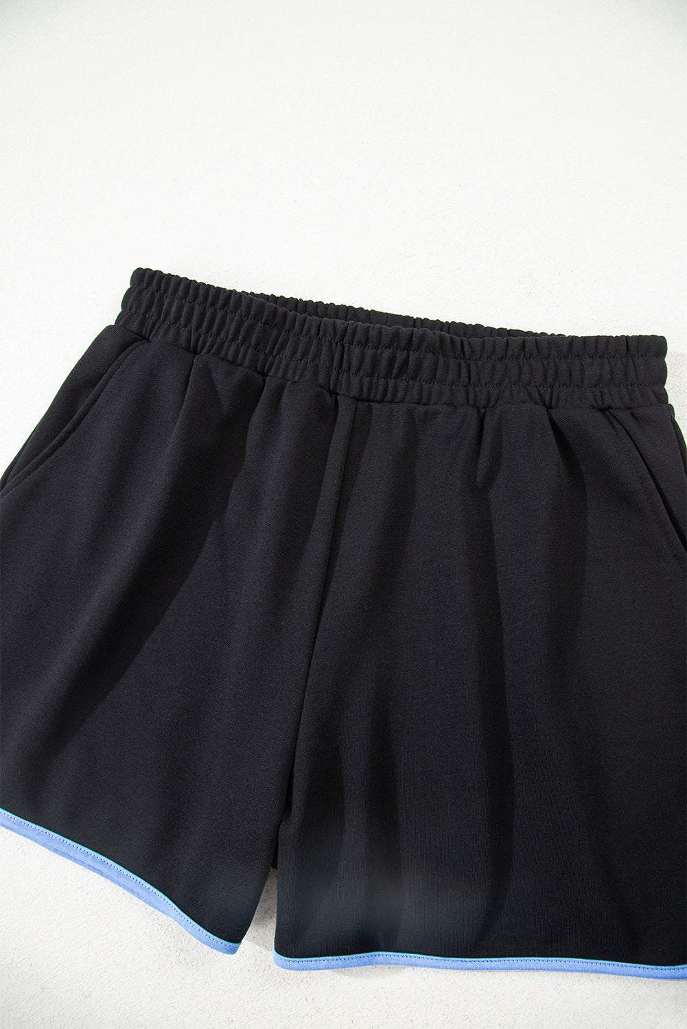 Black Color Block Patchwork Half Button Pullover and Shorts 2pcs Outfit