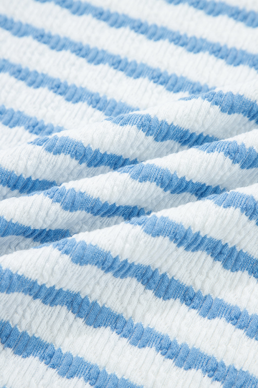 Sky Blue Stripe Collared Pullover Top and Drawstring Pant Set