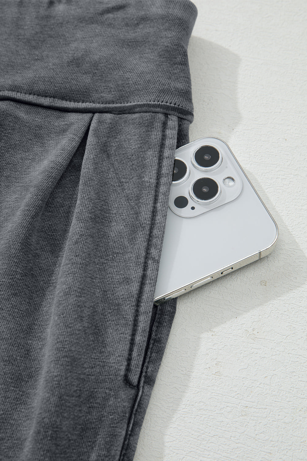 Medium Grey Mineral Wash Jogger Style High Waist Casual Pants