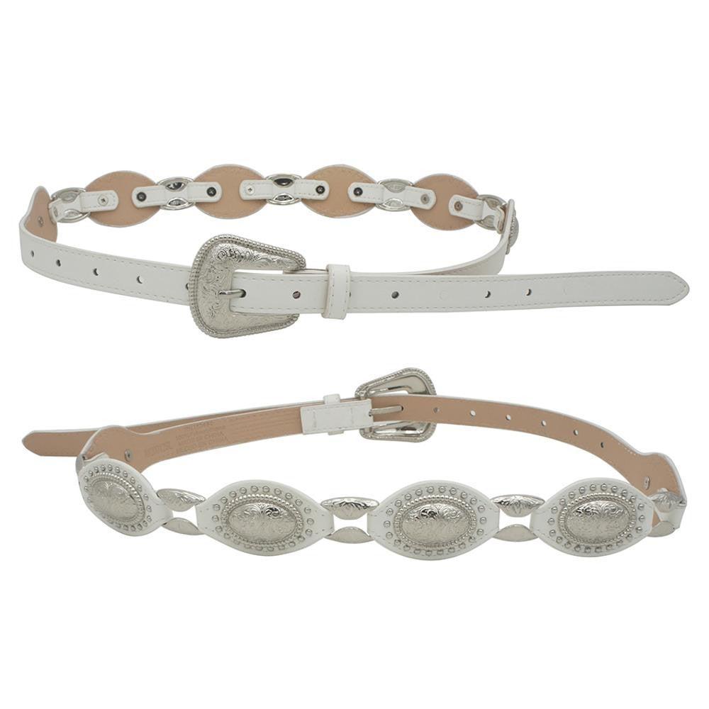 The Talia Western Concho Belt in White