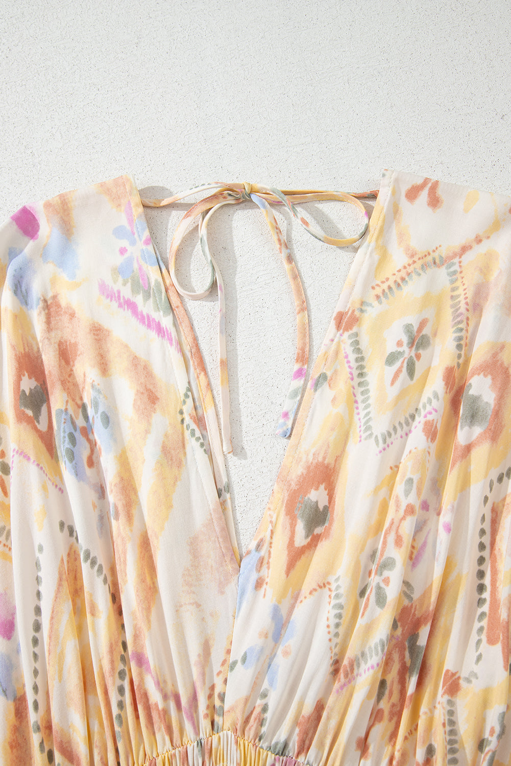 Multicolour Geometric Print Half Sleeve Shirred High Waist Maxi Dress