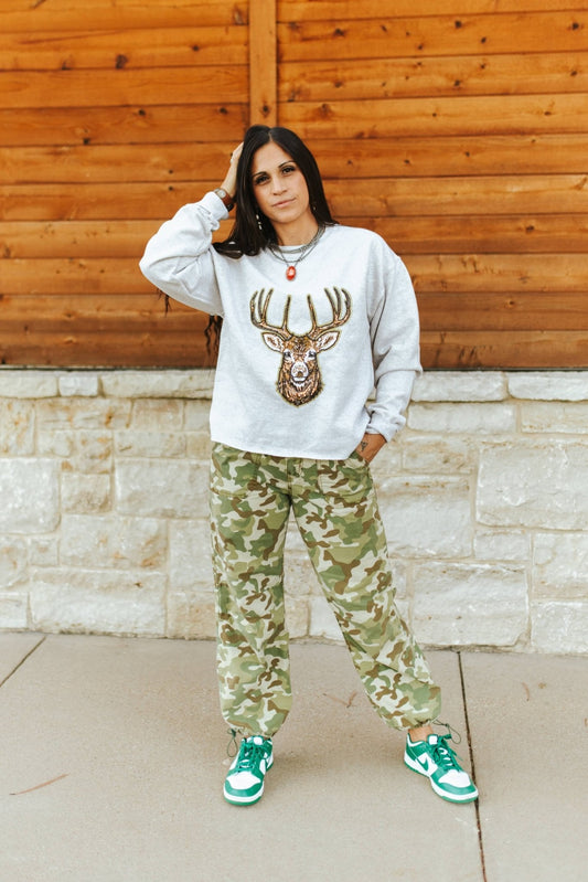 Deer Hunting Sequin Patch Sweatshirt