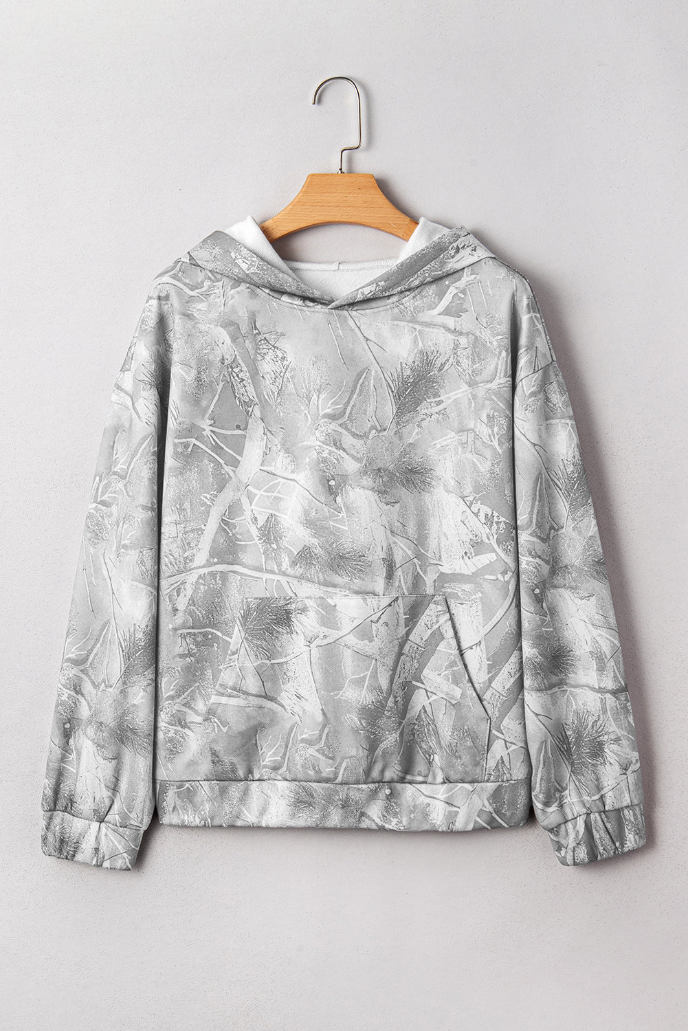 Gray Camouflage Woodland Print Oversized Sporty Hoodie