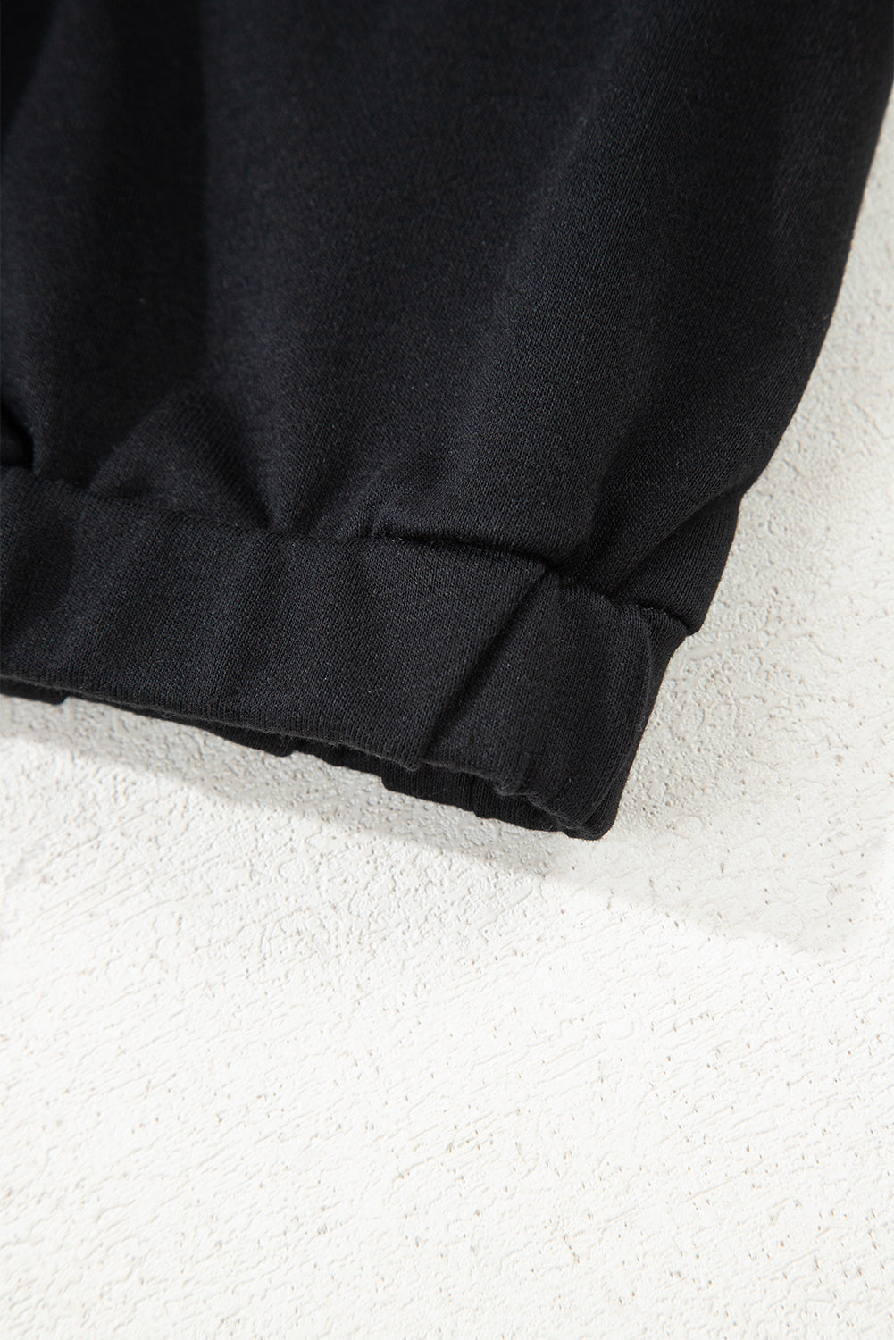 Black Color Block Patchwork Half Button Pullover and Shorts 2pcs Outfit