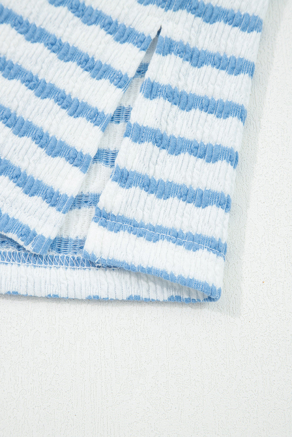 Sky Blue Stripe Collared Pullover Top and Drawstring Pant Set