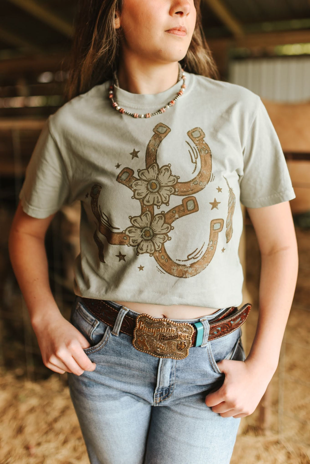 Floral Horseshoe Graphic Tee - Bay