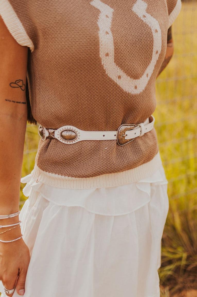 The Talia Western Concho Belt in White