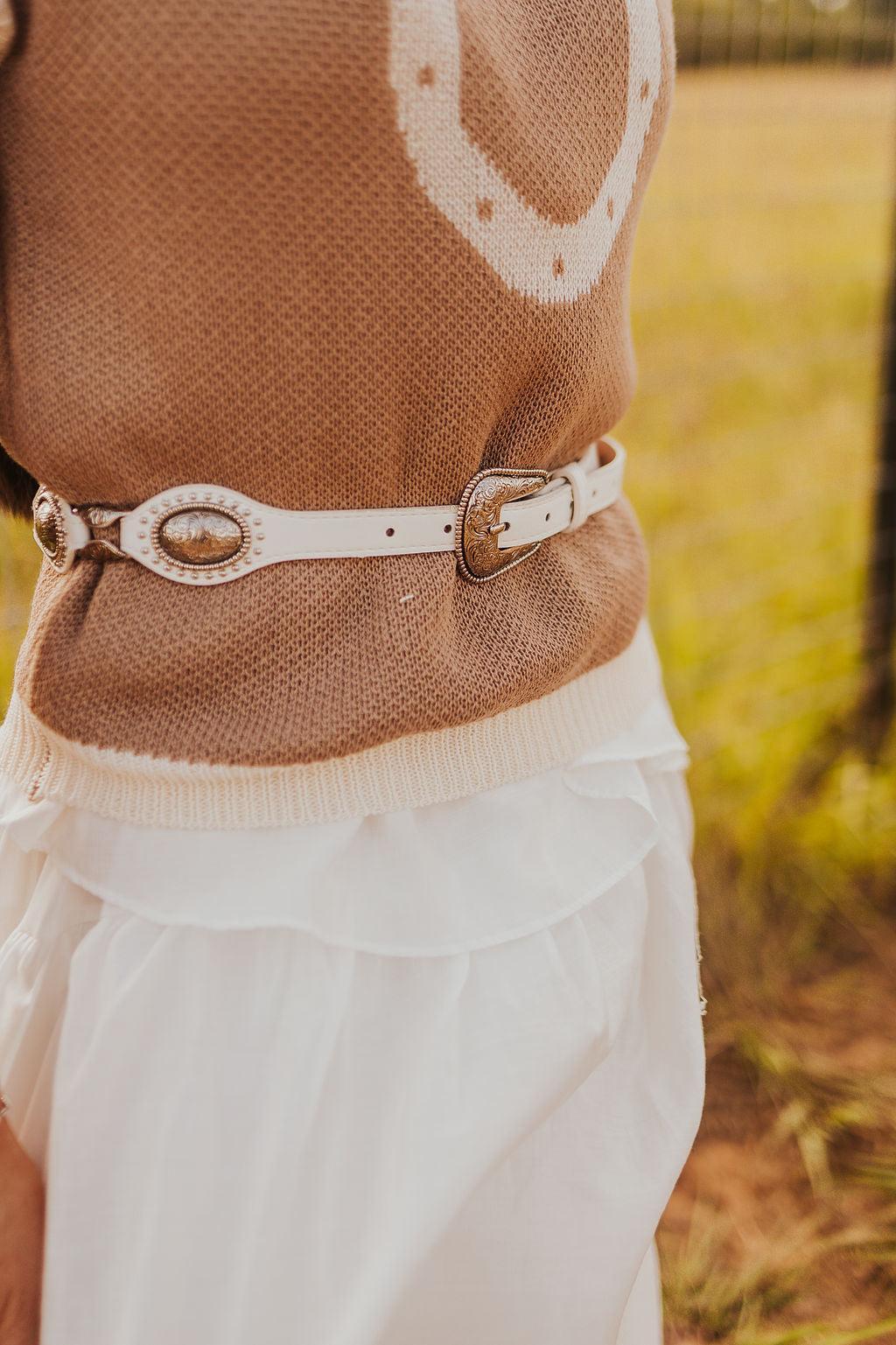 The Talia Western Concho Belt in White