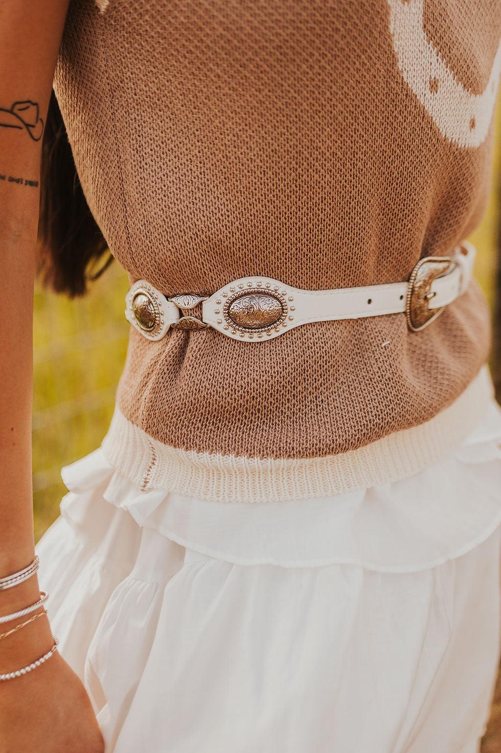 The Talia Western Concho Belt in White