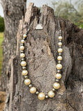 Graduated White Pearl and German Silver Beaded Necklace